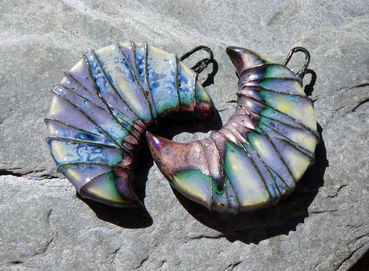 Ceramic Wire Wrapped Crescent Moon Charms -Glacier Fire