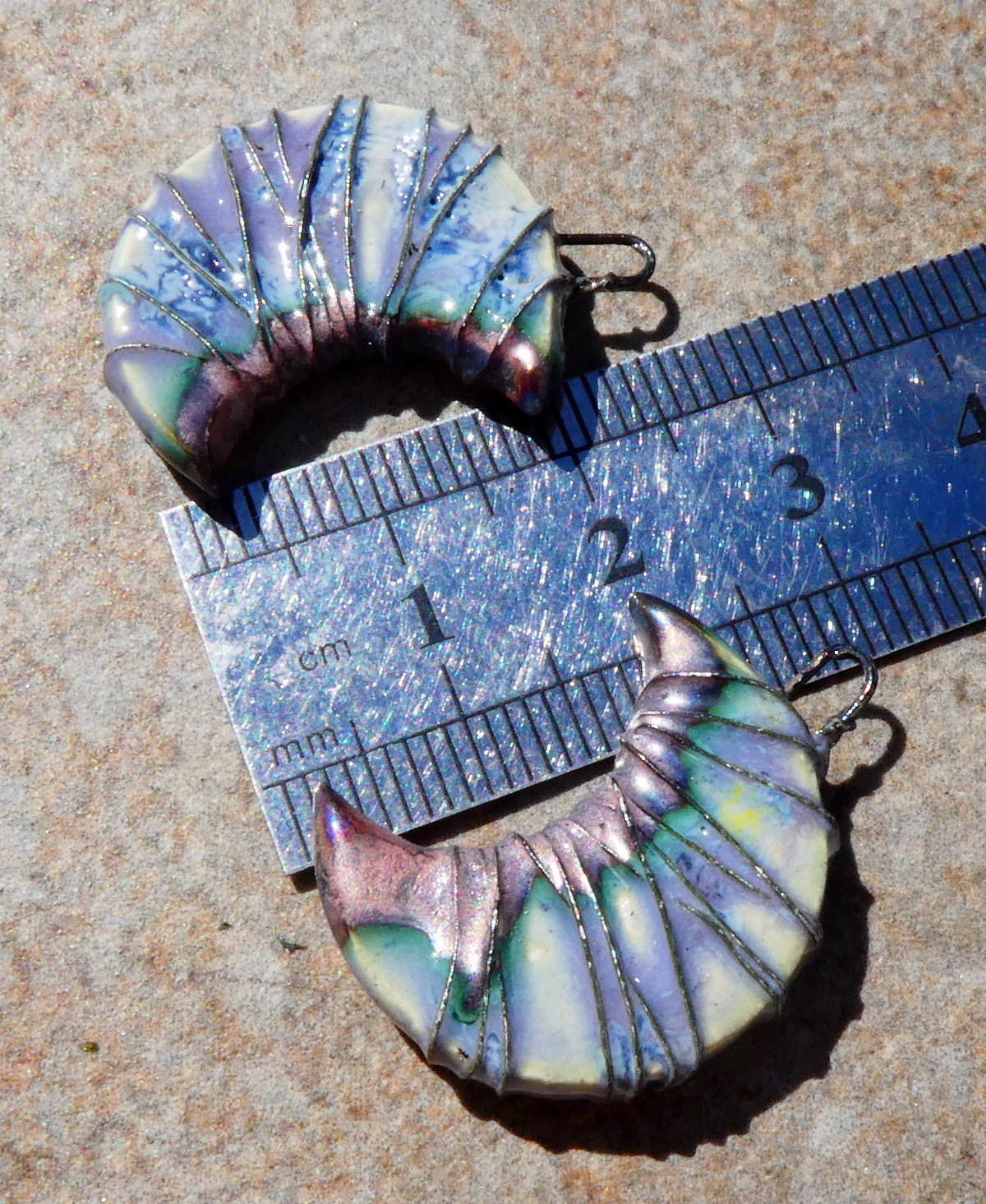 Ceramic Wire Wrapped Crescent Moon Charms -Glacier Fire