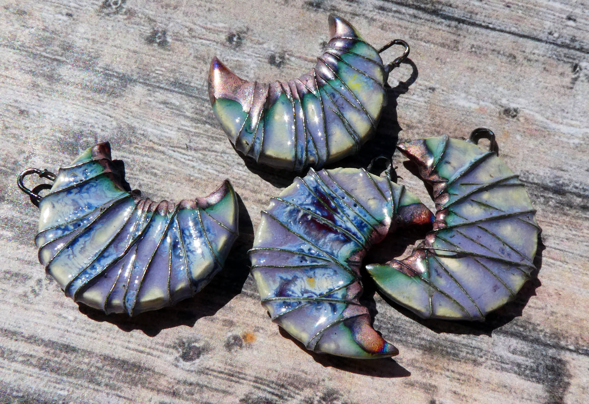 Ceramic Wire Wrapped Crescent Moon Charms -Glacier Fire