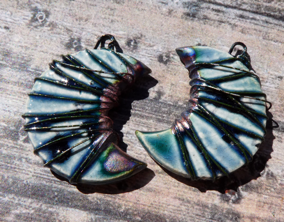 Ceramic Wire Wrapped Crescent Moon Charms -Waterfall