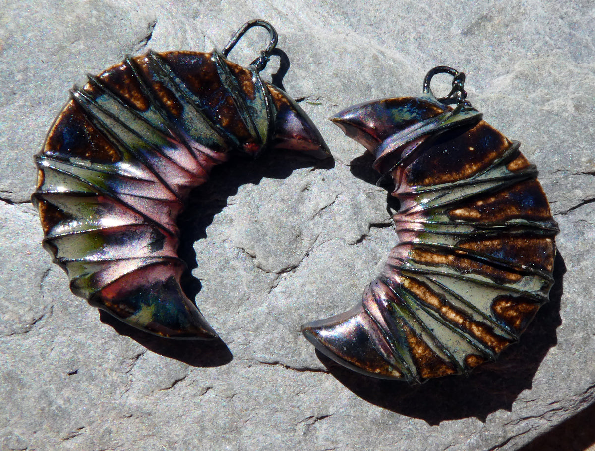 Ceramic Wire Wrapped Crescent Moon Charms -Blue Grotto