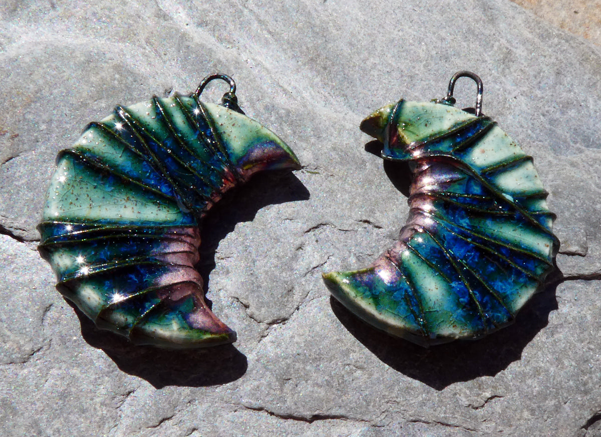 Ceramic Wire Wrapped Crescent Moon Charms -Bora Bora