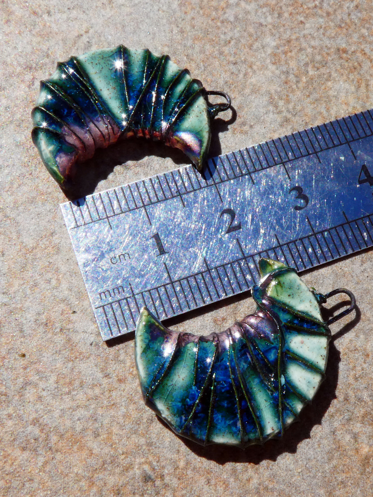 Ceramic Wire Wrapped Crescent Moon Charms -Bora Bora