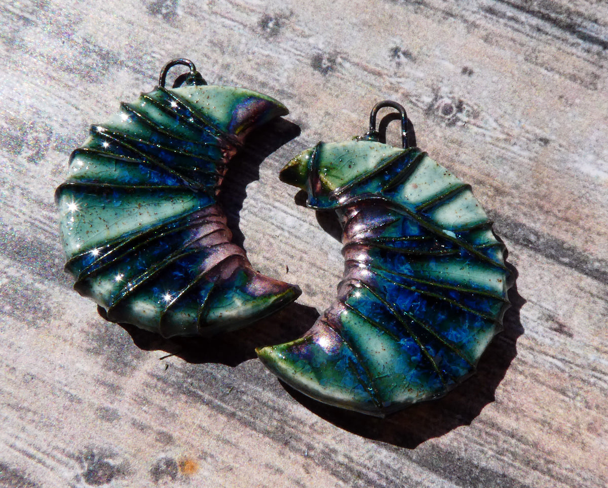 Ceramic Wire Wrapped Crescent Moon Charms -Bora Bora