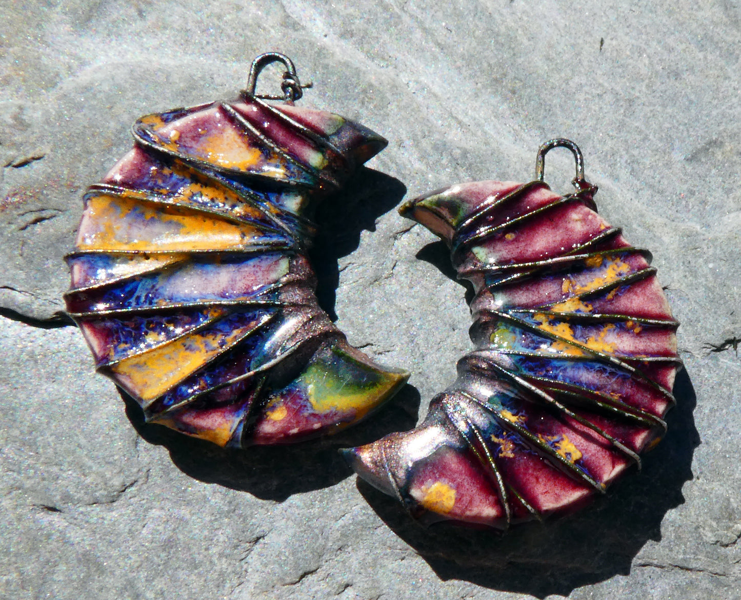Ceramic Wire Wrapped Crescent Moon Charms -Sailors Delight