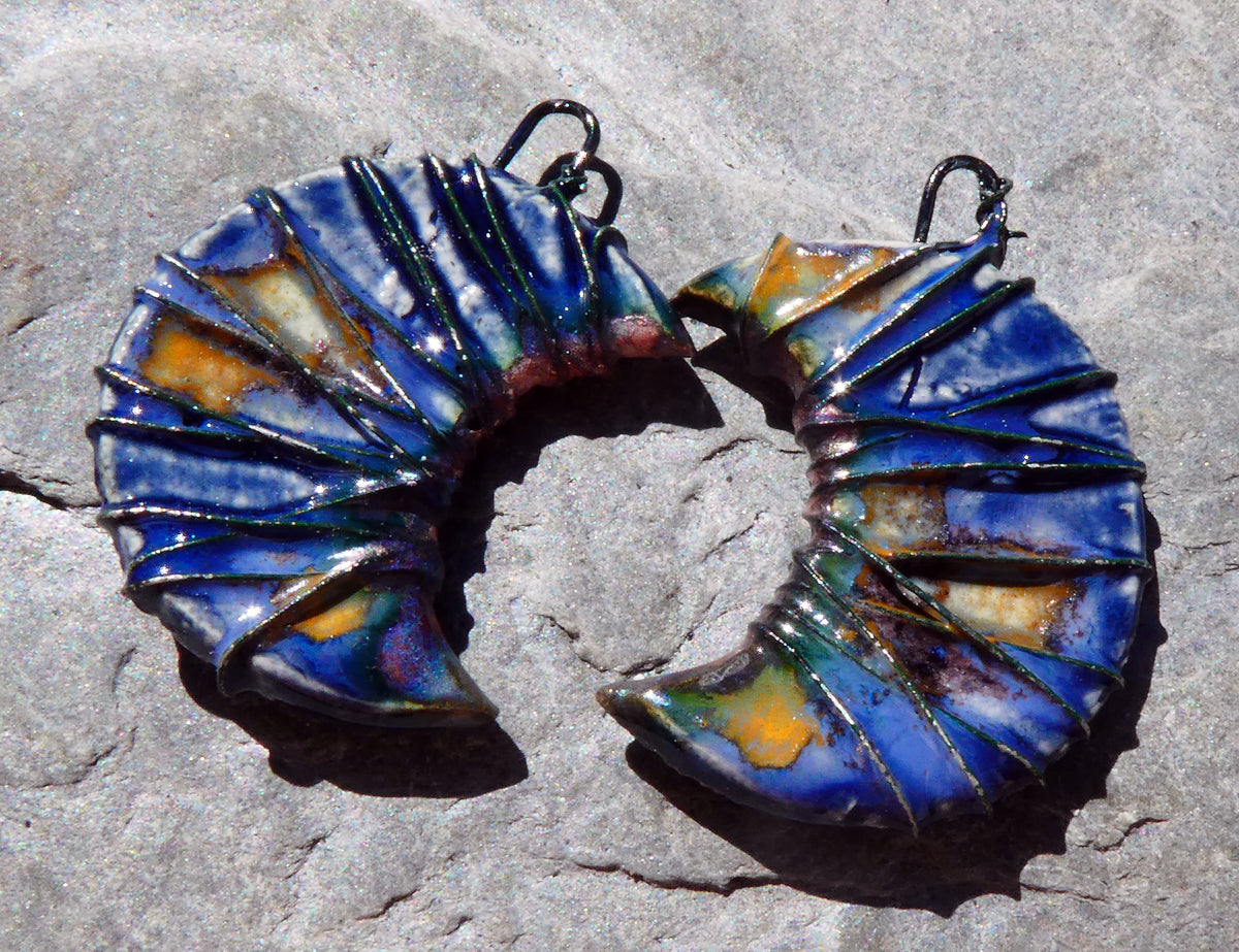Ceramic Wire Wrapped Crescent Moon Charms -Outer Galaxy