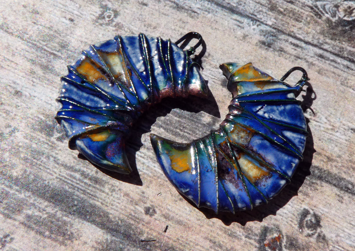 Ceramic Wire Wrapped Crescent Moon Charms -Outer Galaxy