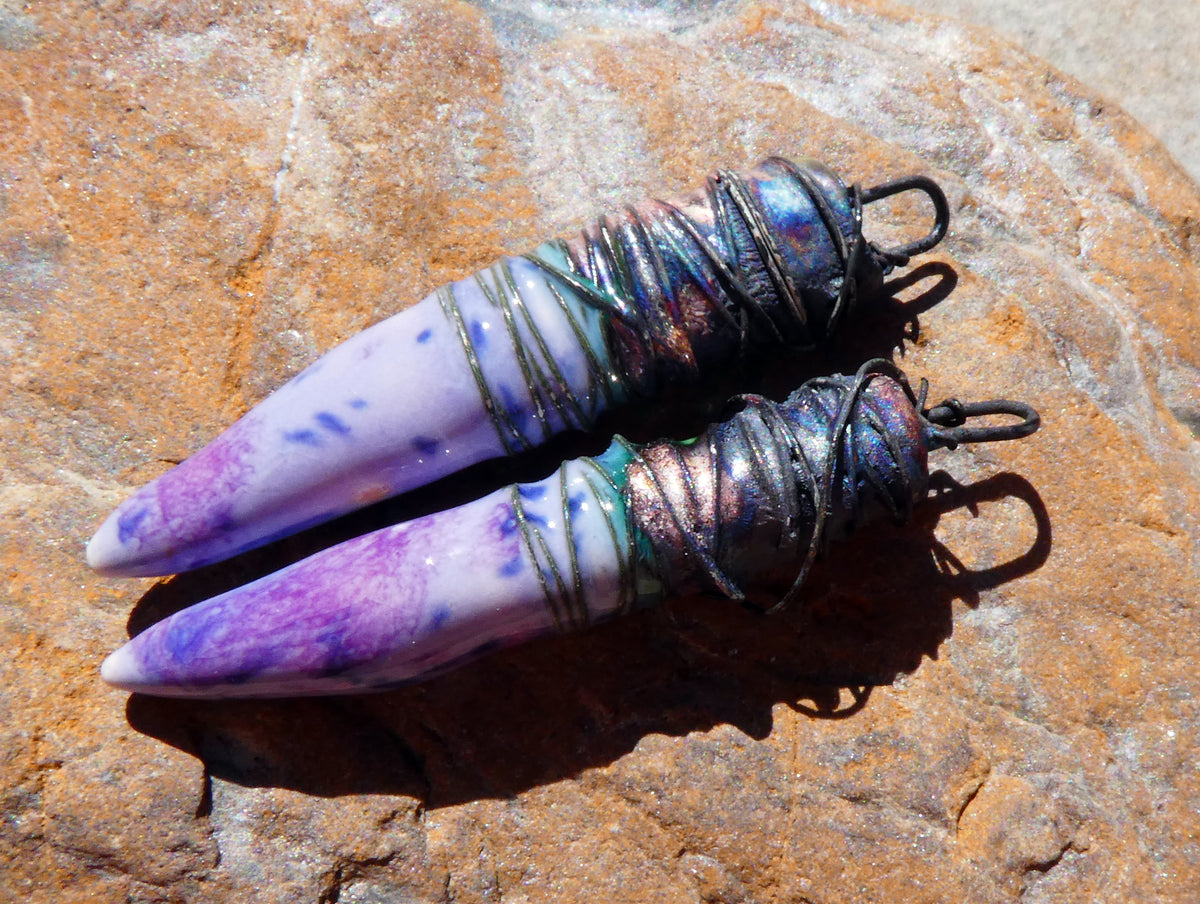 Ceramic Wire Wrapped Pointy Stick Charms -Purple Reign