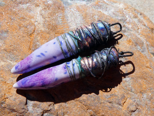 Ceramic Wire Wrapped Pointy Stick Charms -Purple Reign