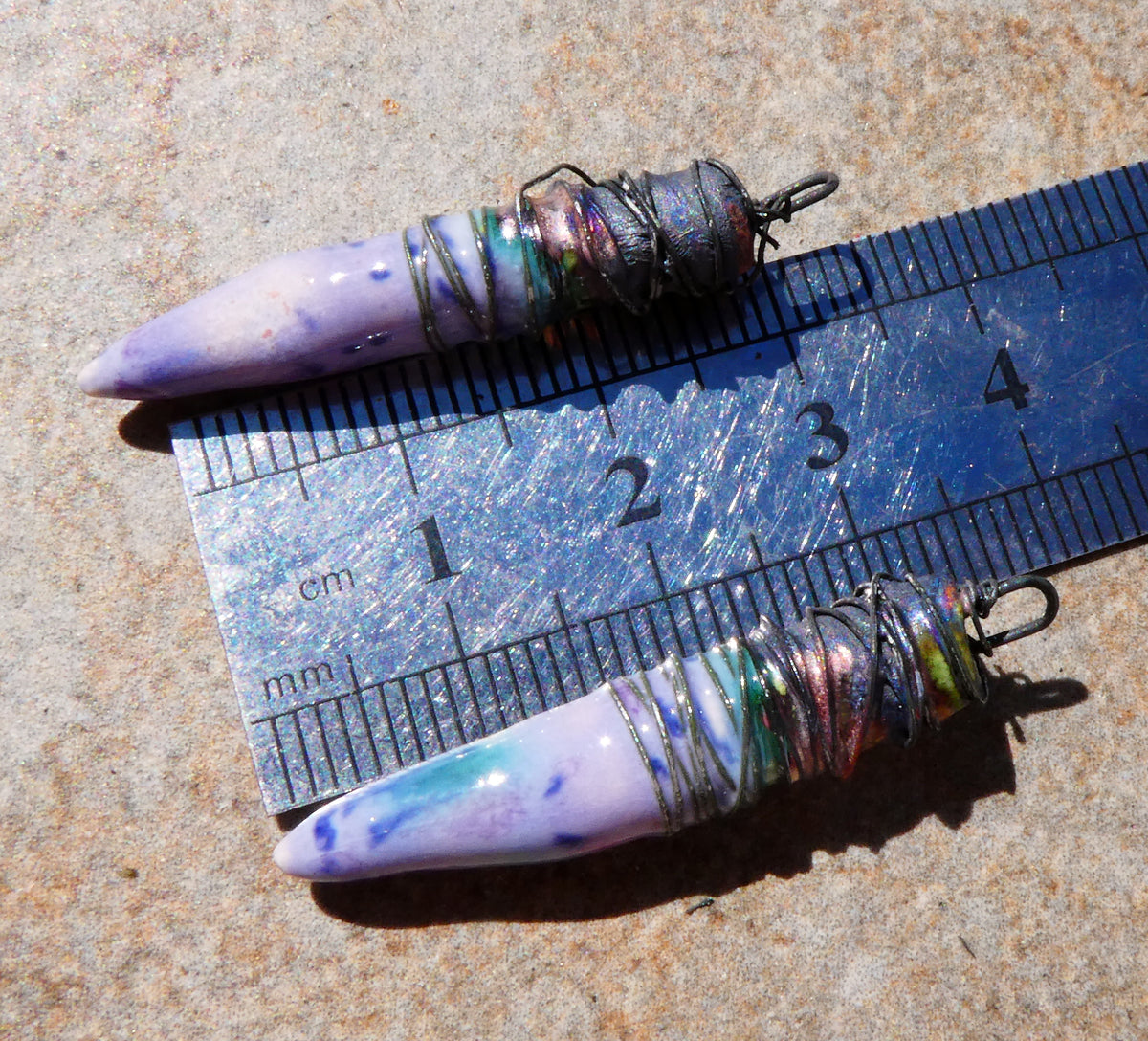 Ceramic Wire Wrapped Pointy Stick Charms -Purple Reign