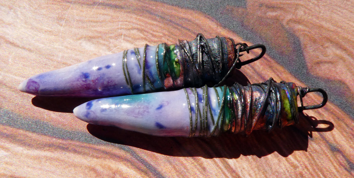 Ceramic Wire Wrapped Pointy Stick Charms -Purple Reign