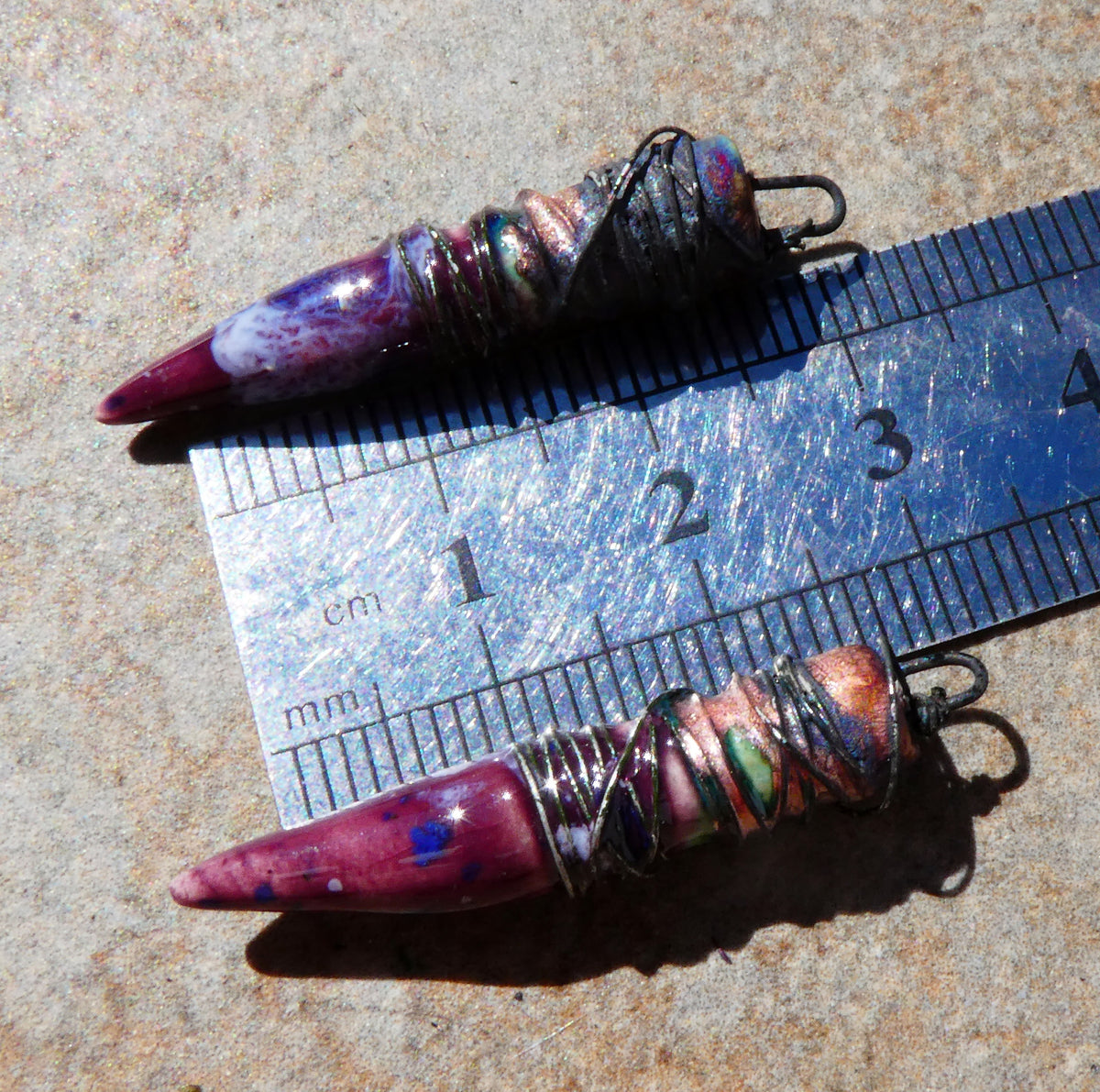 Ceramic Wire Wrapped Pointy Stick Charms -Plum Jelly