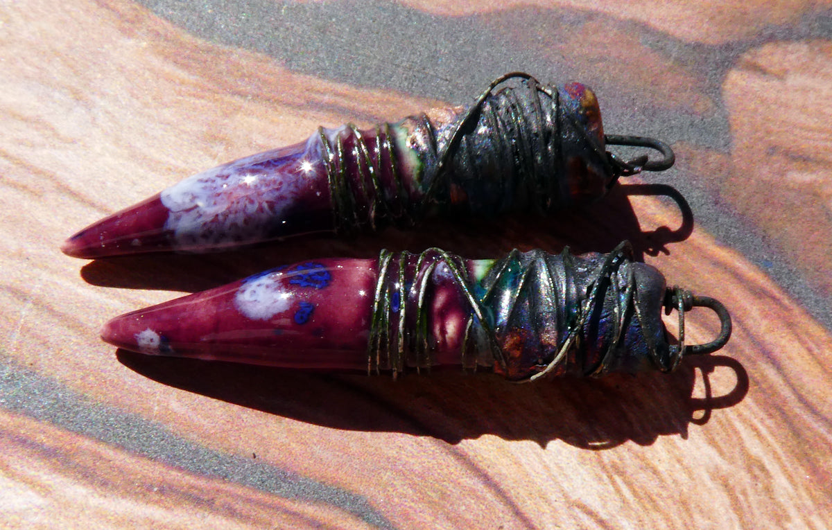 Ceramic Wire Wrapped Pointy Stick Charms -Plum Jelly