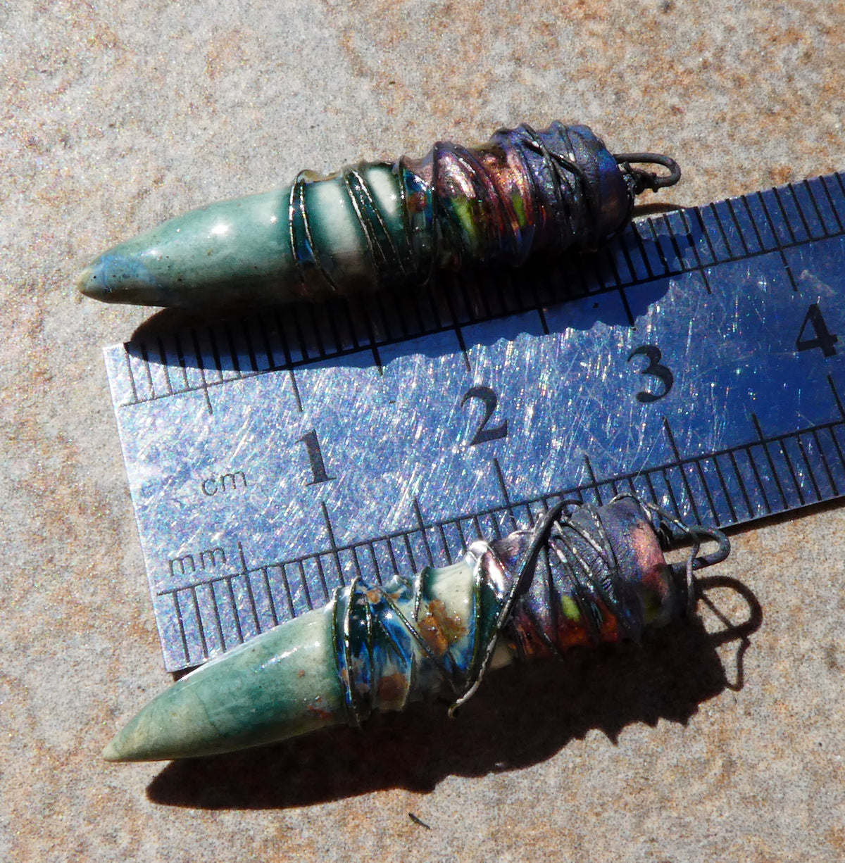 Ceramic Wire Wrapped Pointy Stick Charms -Mystic Jade