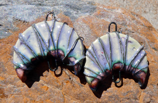 Ceramic Wire Wrapped Crescent Moon Connectors - Glacier Fire