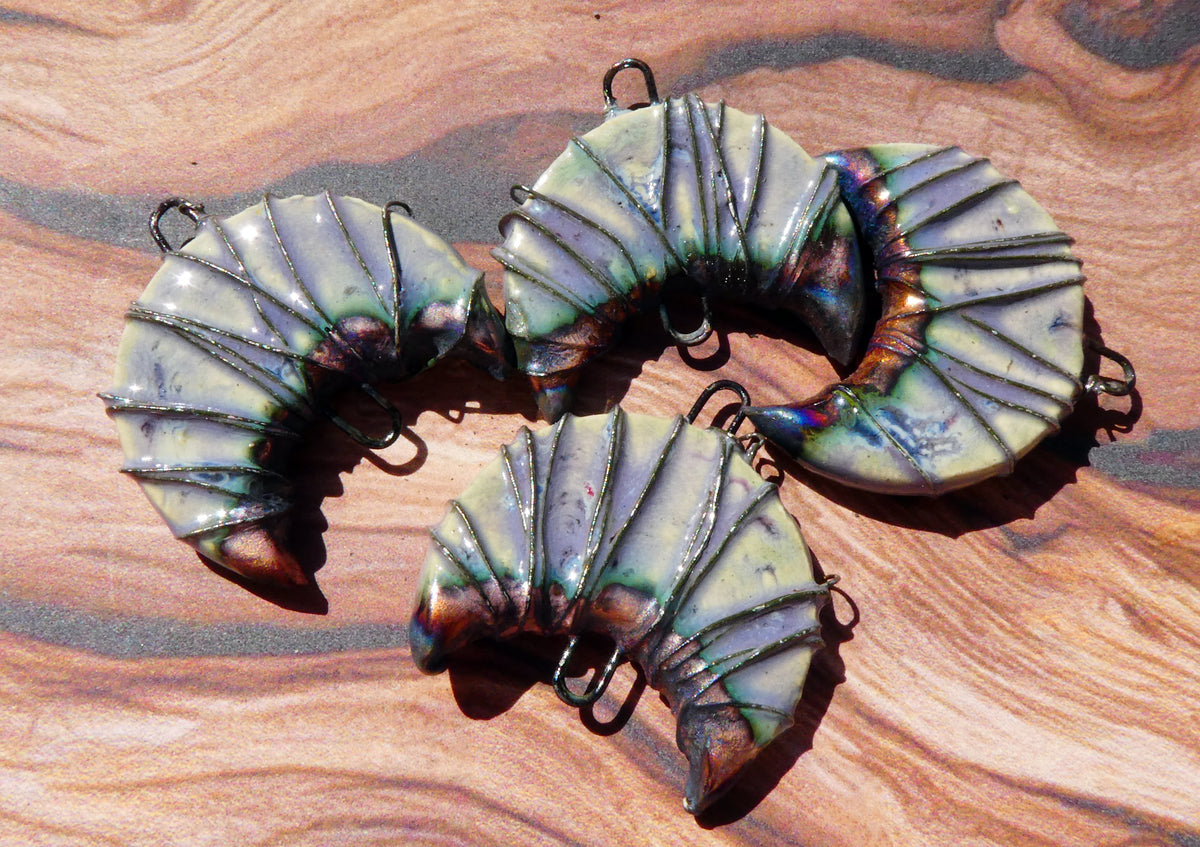 Ceramic Wire Wrapped Crescent Moon Connectors - Glacier Fire