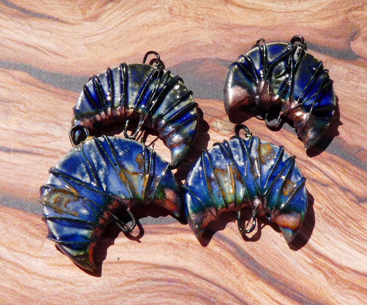 Ceramic Wire Wrapped Crescent Moon Connectors -Outer Galaxy