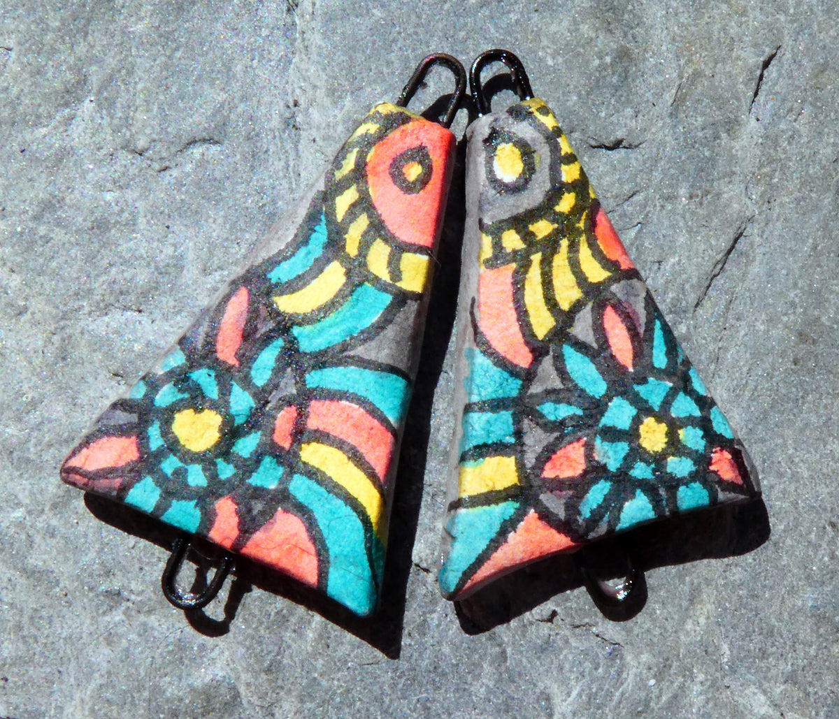 Ceramic Inky Wedge Earring Connectors #2
