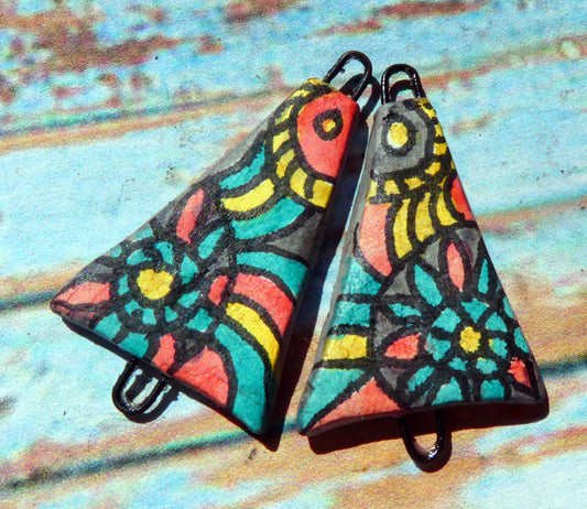 Ceramic Inky Wedge Earring Connectors #2
