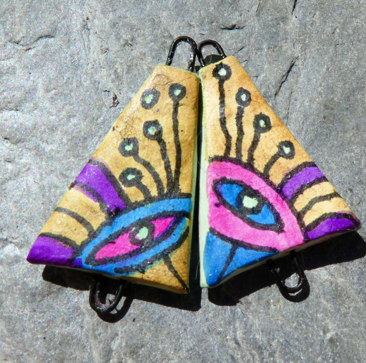 Ceramic Inky Wedge Earring Connectors #3