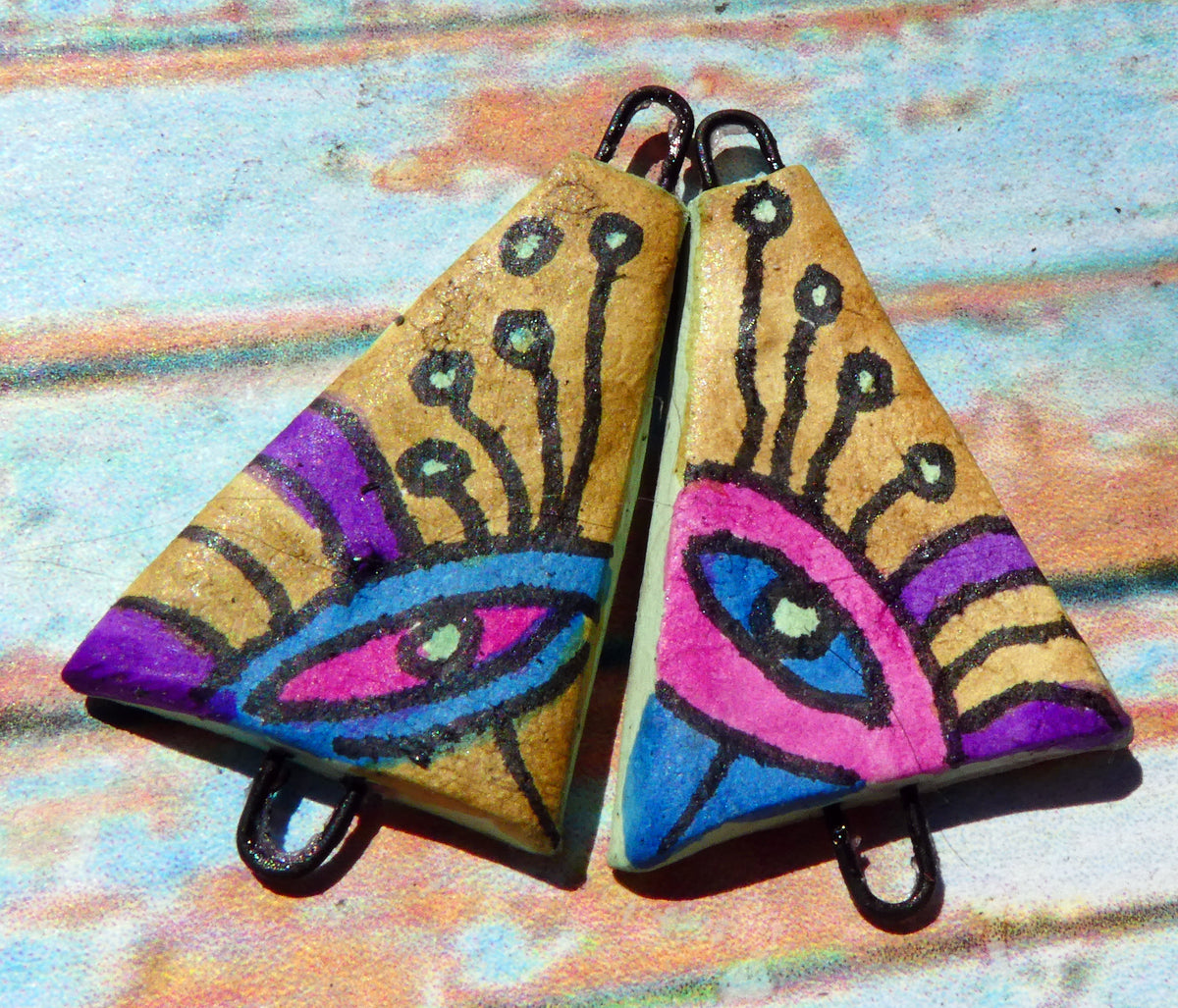 Ceramic Inky Wedge Earring Connectors #3