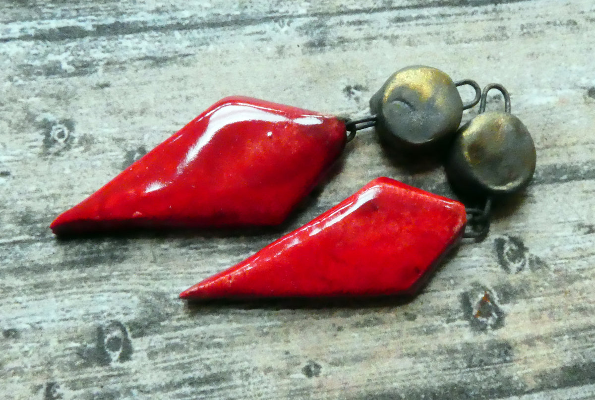 Ceramic Long Diamond Dangles - Red