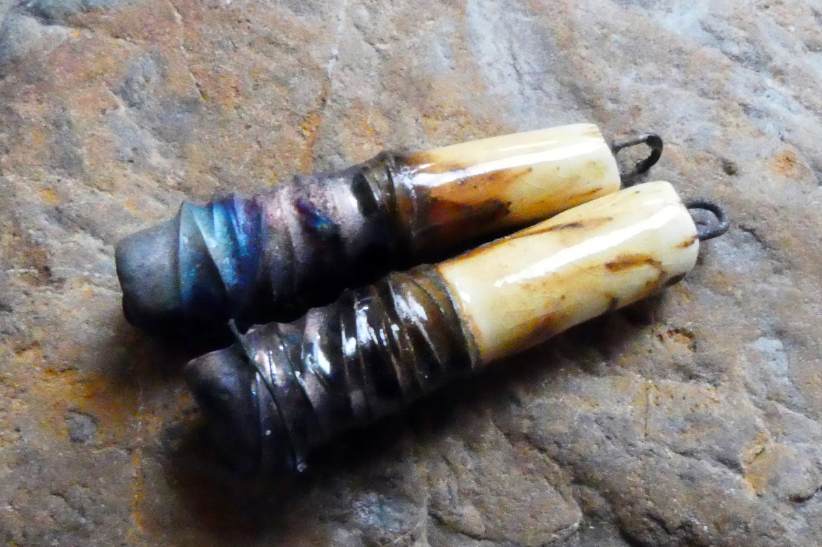 Ceramic Wire Wrapped Stick Charms - Spotted Walnut