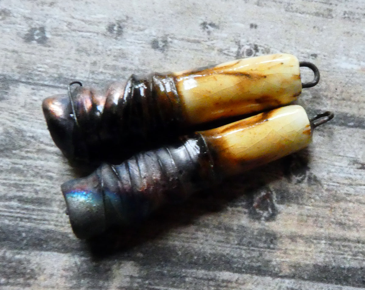 Ceramic Wire Wrapped Stick Charms - Spotted Walnut