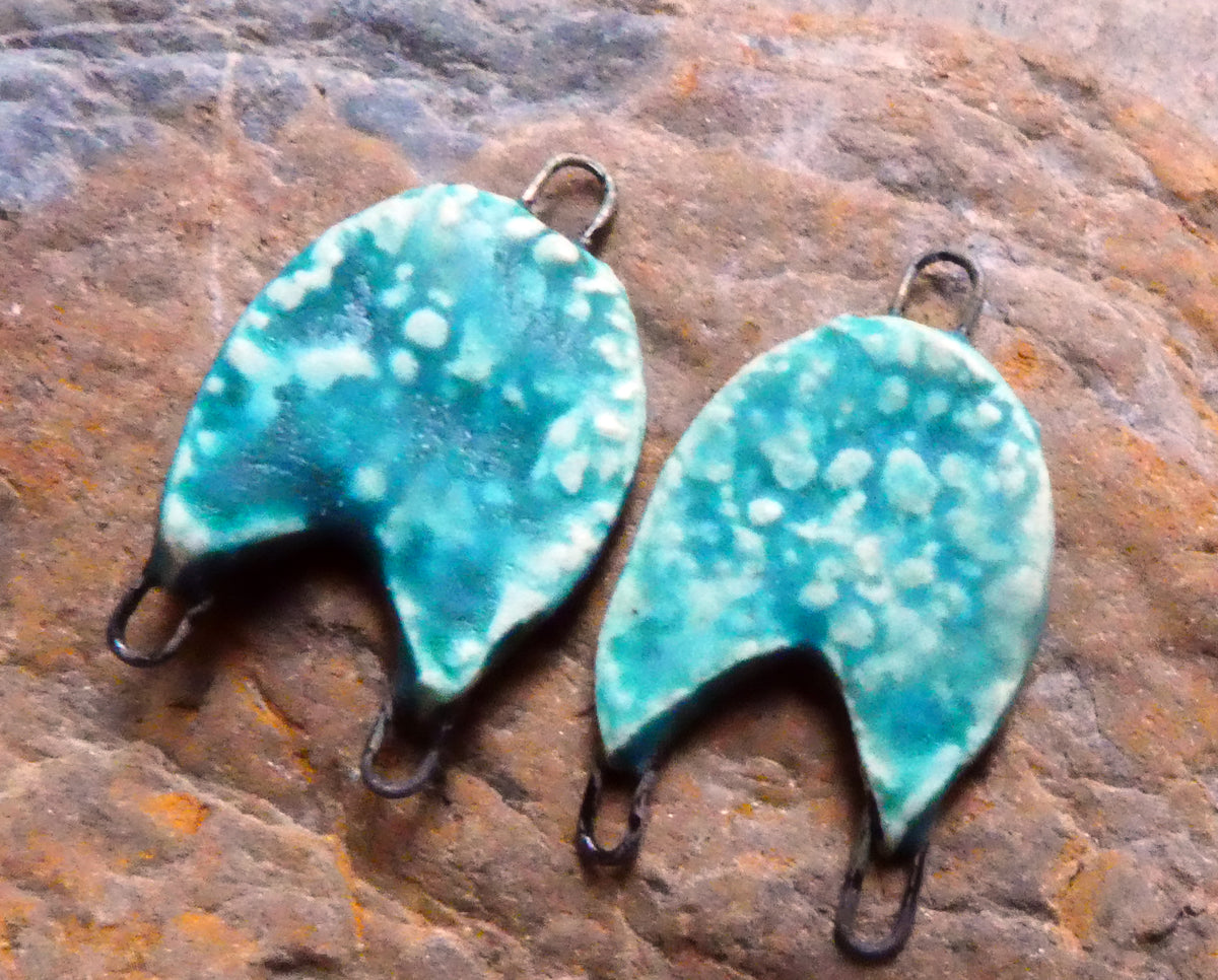 Ceramic Two Hoop Textured Chevron Connectors -Antique Turquoise