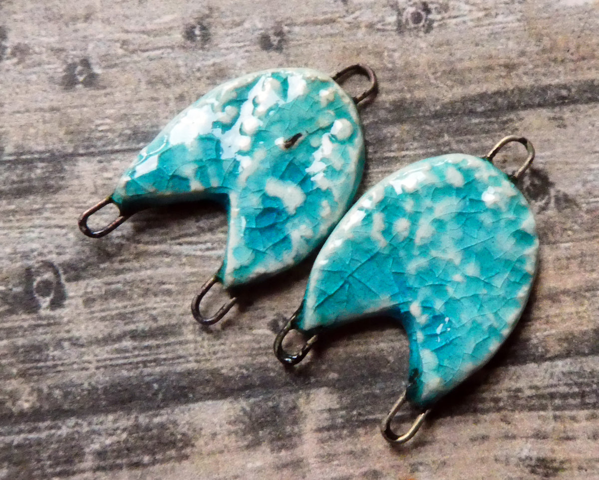 Ceramic Two Hoop Textured Chevron Connectors -Topaz