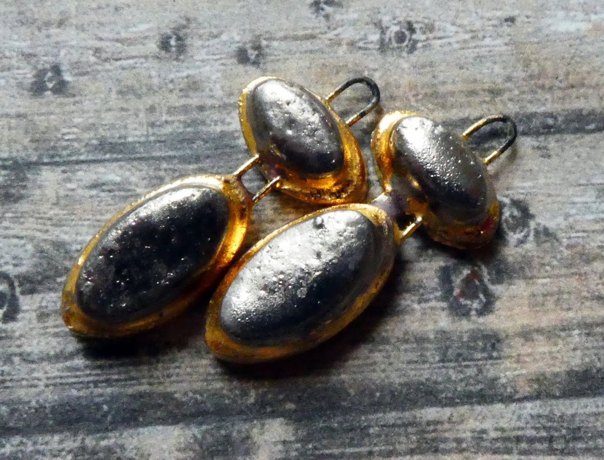 Ceramic Double Moulded Oval Charms -Gold and Platinum