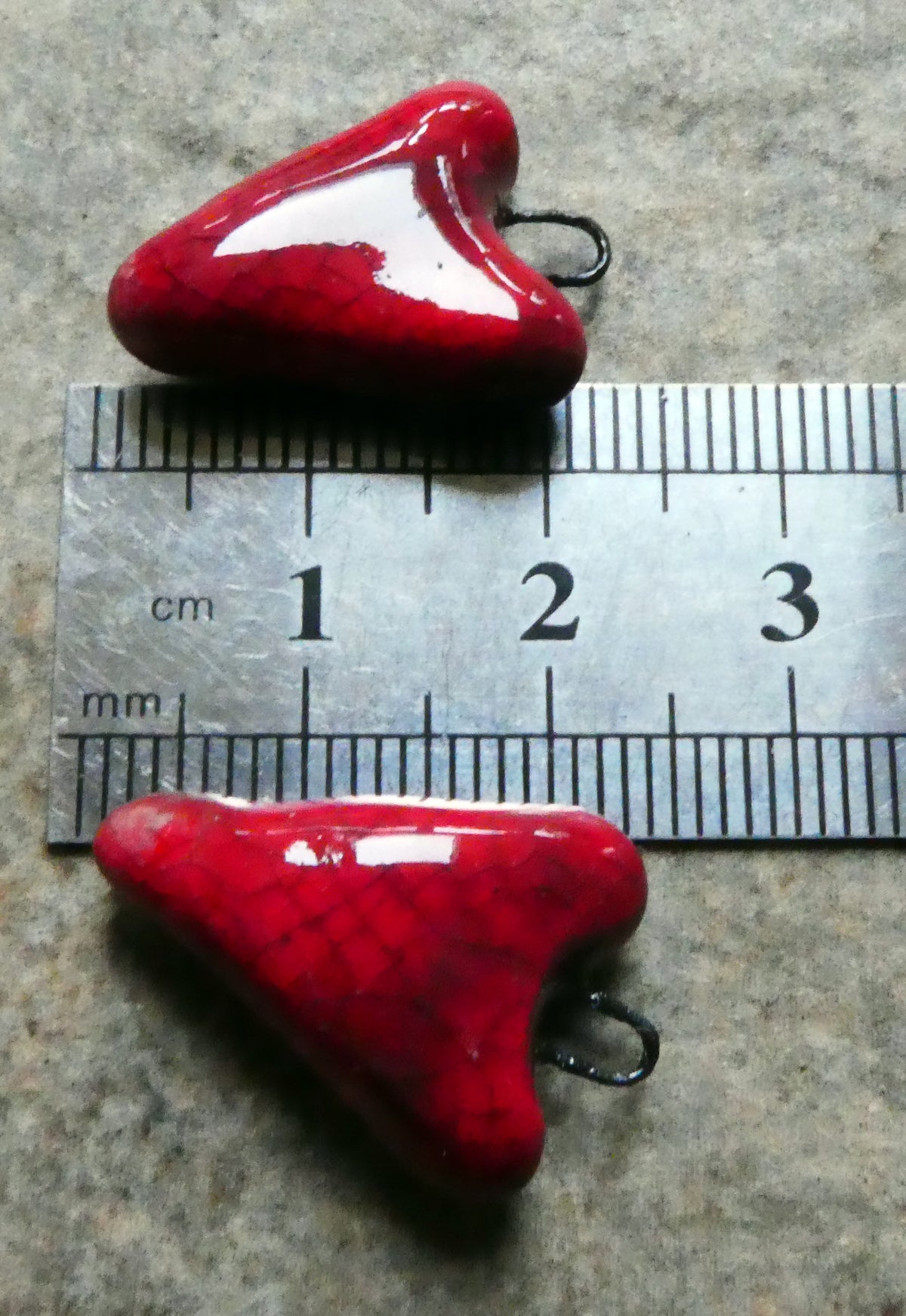 Ceramic Red Crackle Hearts Earring Charms