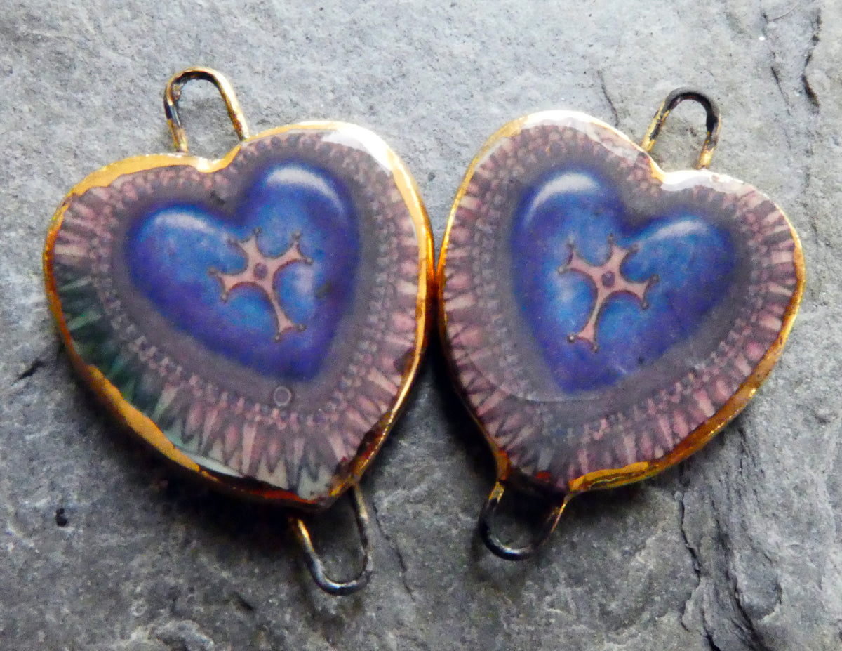 Ceramic Mexican Milagro Heart Decal Connectors - #1