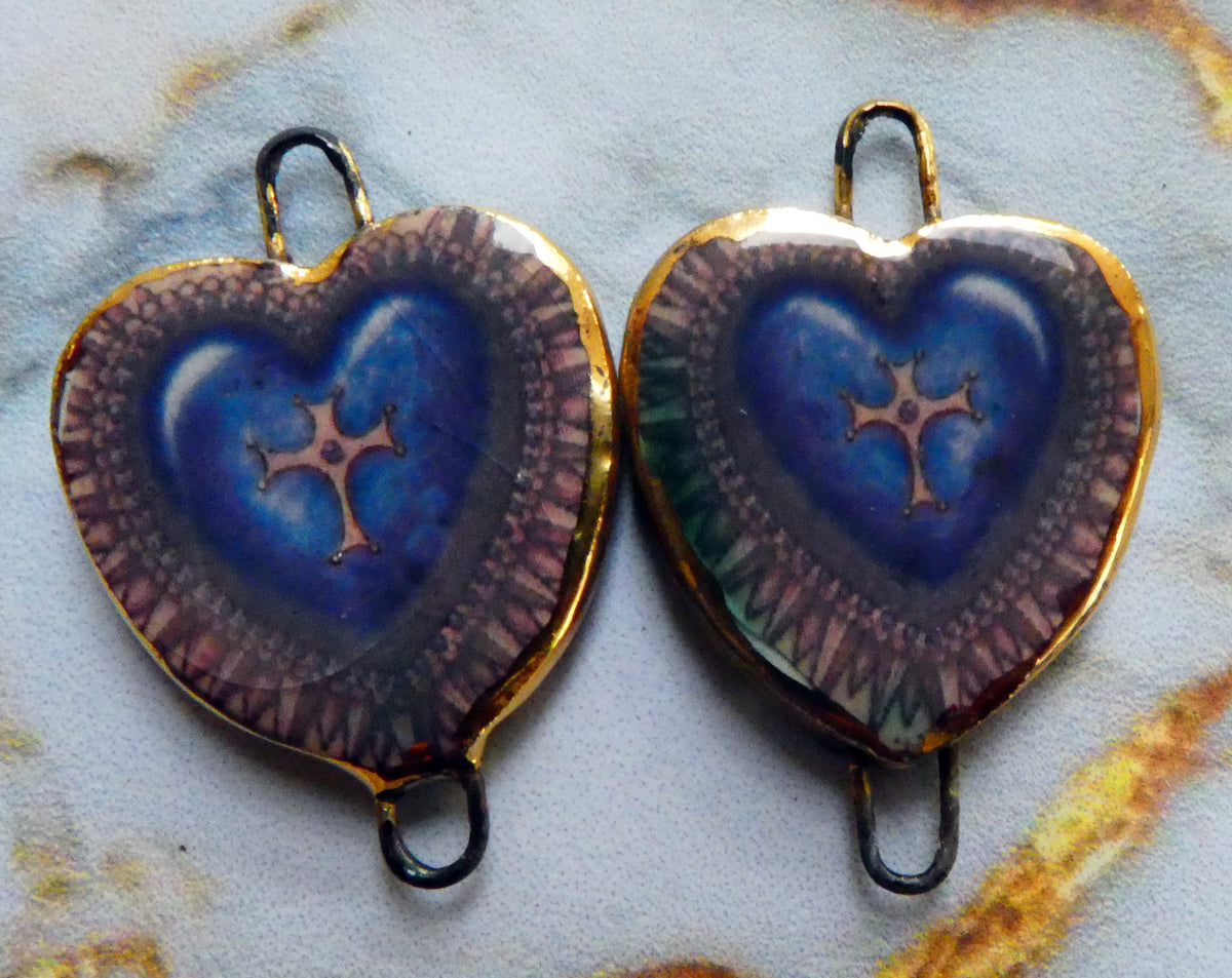 Ceramic Mexican Milagro Heart Decal Connectors - #1