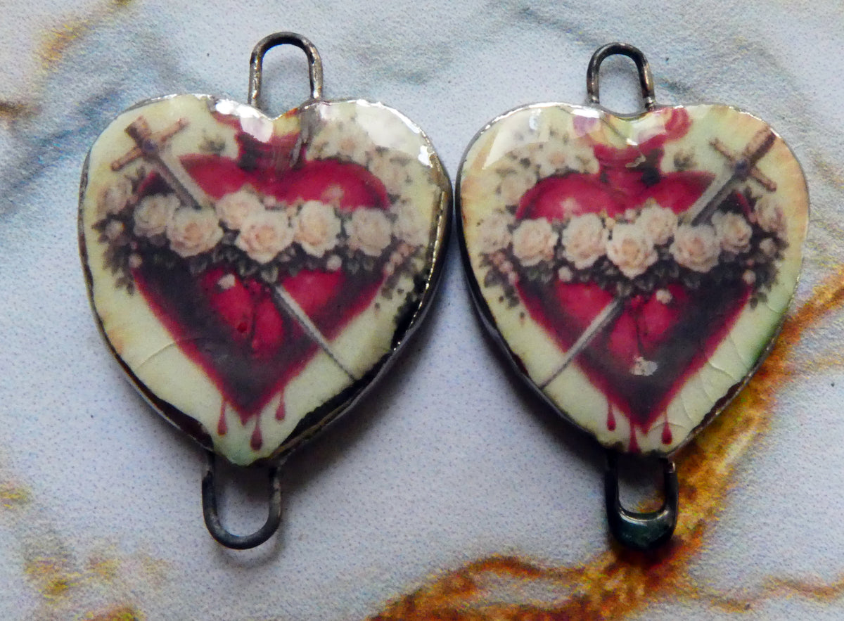 Ceramic Mexican Milagro Heart Decal Connectors - #2