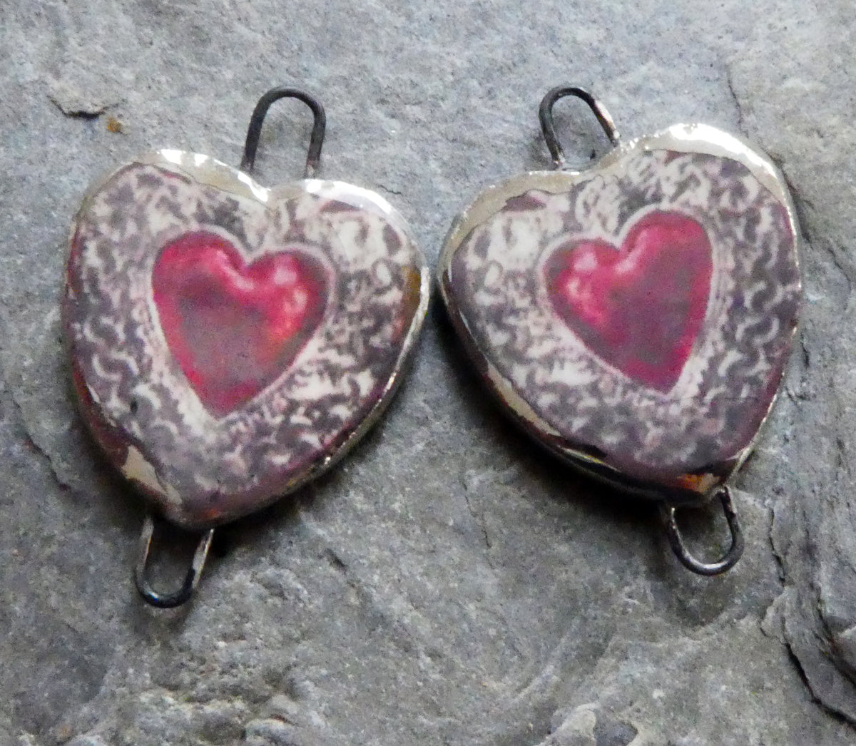 Ceramic Mexican Milagro Heart Decal Connectors - #3