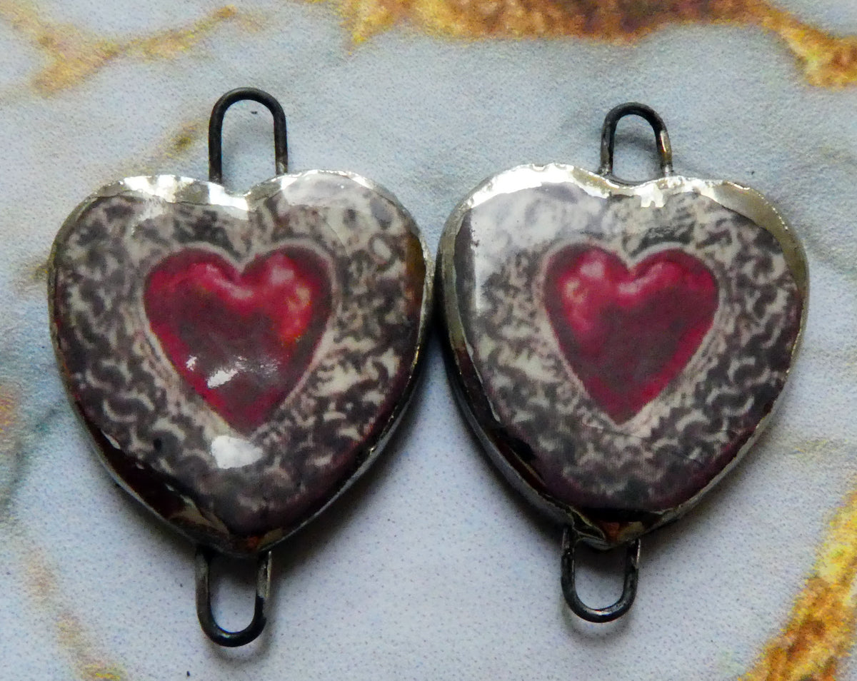 Ceramic Mexican Milagro Heart Decal Connectors - #3