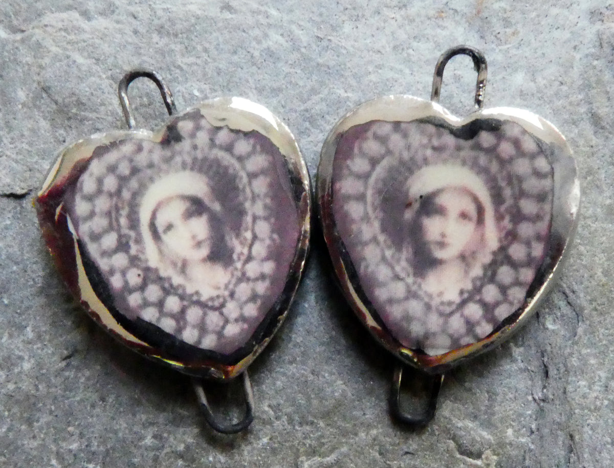 Ceramic Mexican Milagro Heart Decal Connectors - #4
