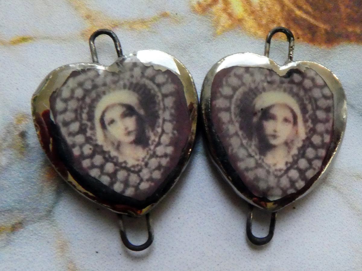 Ceramic Mexican Milagro Heart Decal Connectors - #4