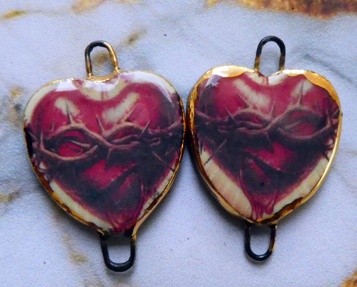 Ceramic Mexican Milagro Heart Decal Connectors - #5