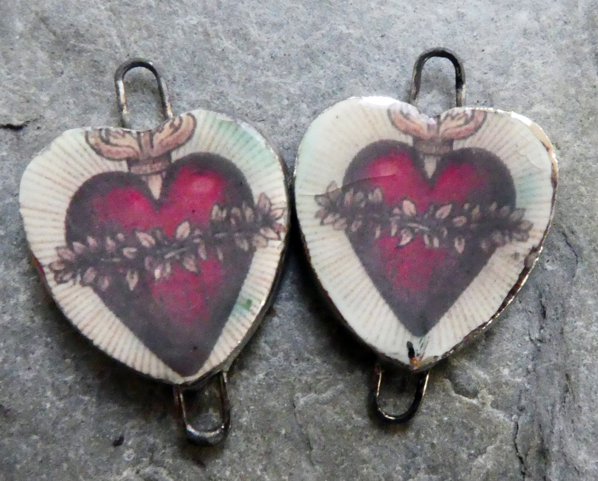 Ceramic Mexican Milagro Heart Decal Connectors - #6