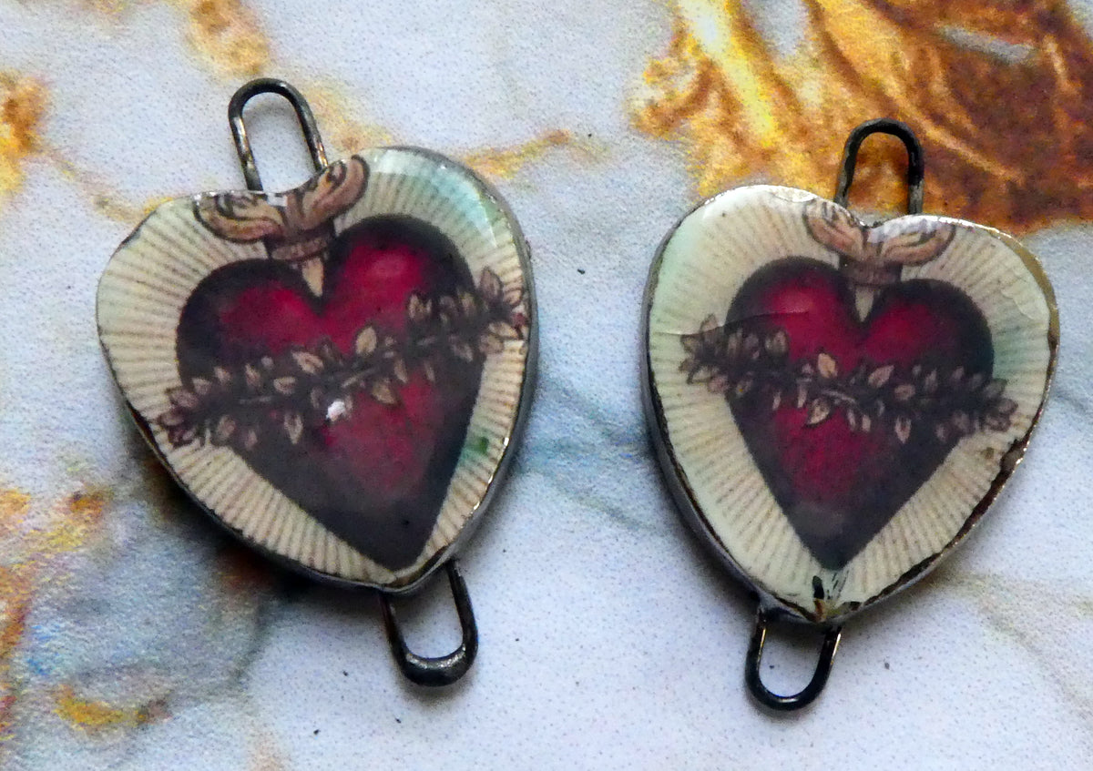 Ceramic Mexican Milagro Heart Decal Connectors - #6