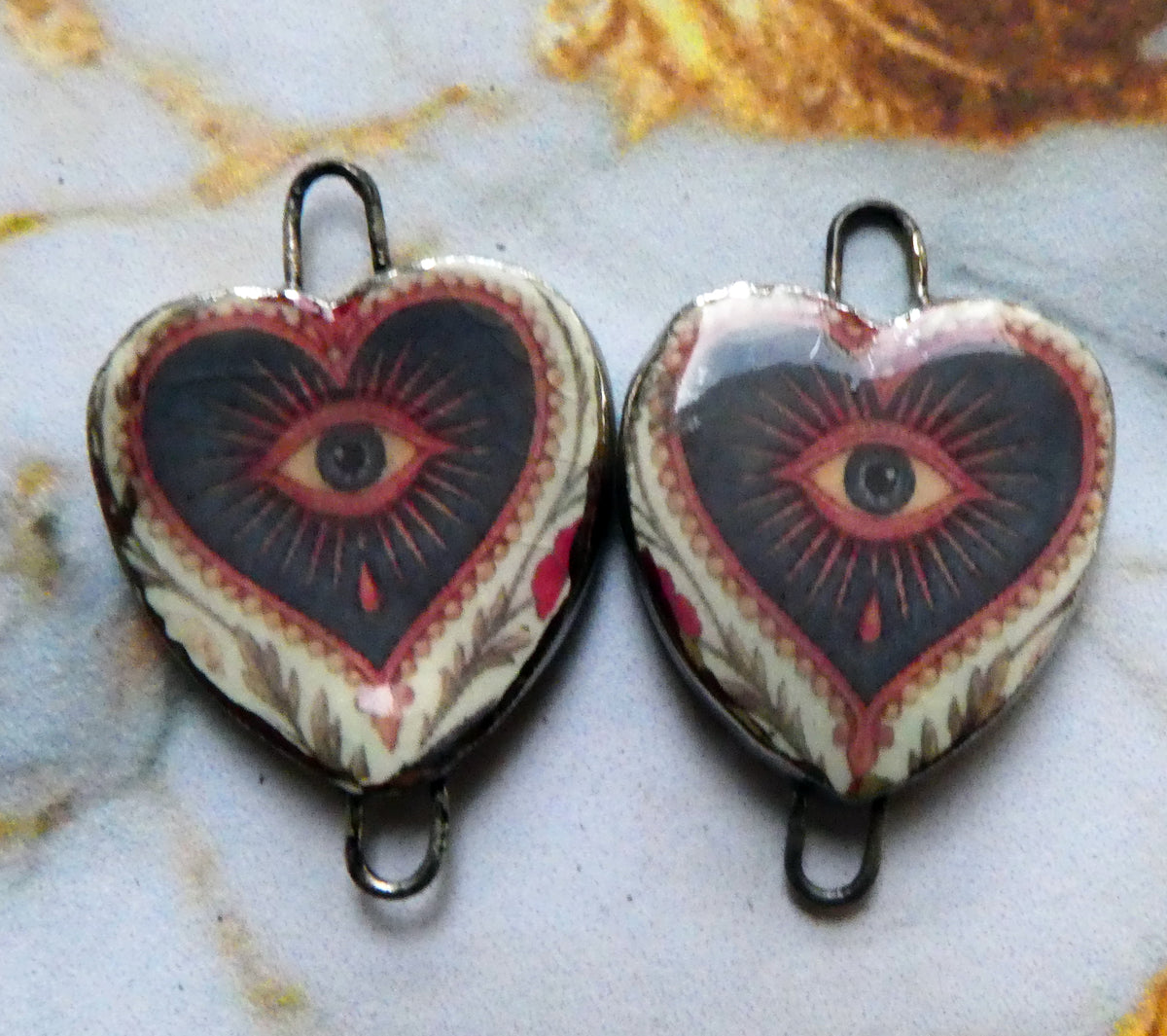 Ceramic Mexican Milagro Heart Decal Connectors - #7