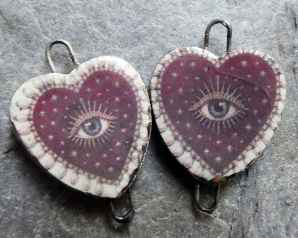 Ceramic Mexican Milagro Heart Decal Connectors - #8