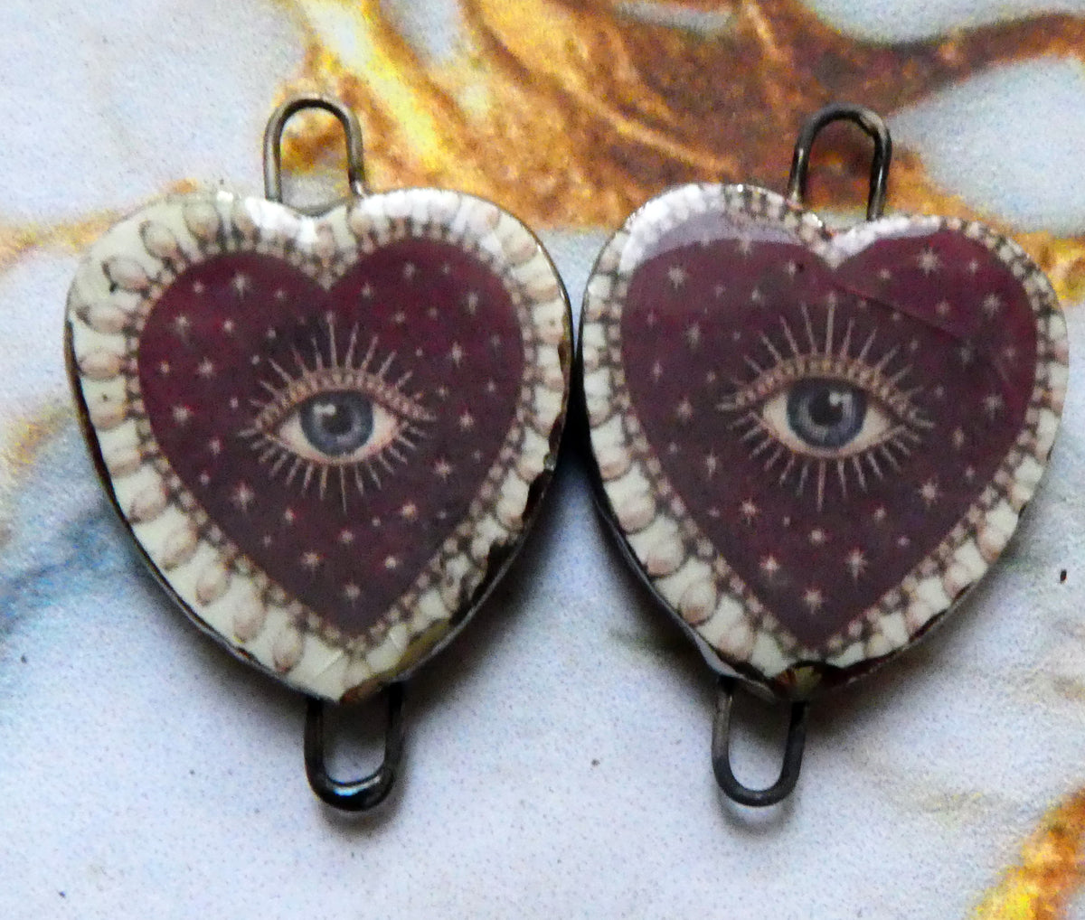 Ceramic Mexican Milagro Heart Decal Connectors - #8