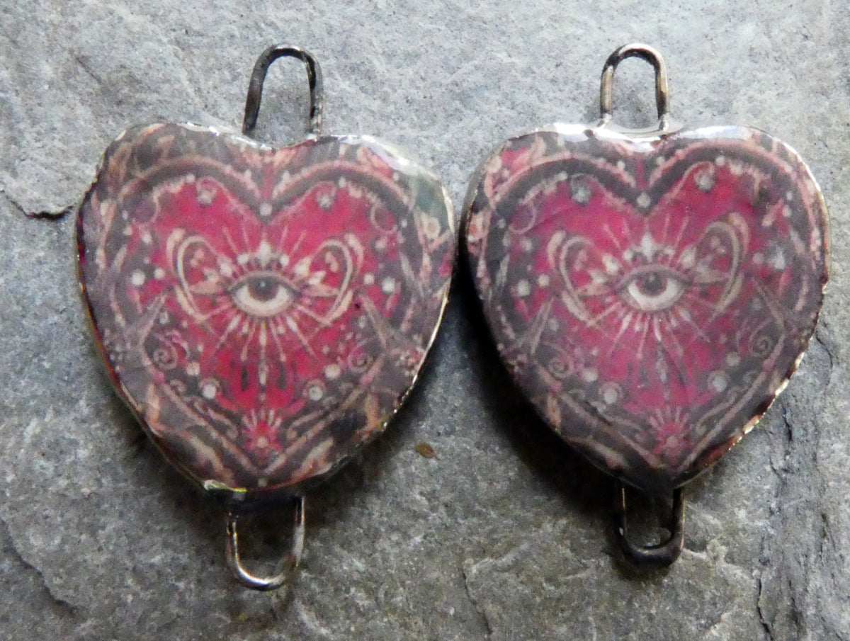 Ceramic Mexican Milagro Heart Decal Connectors - #9