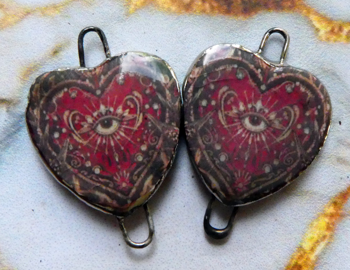 Ceramic Mexican Milagro Heart Decal Connectors - #9