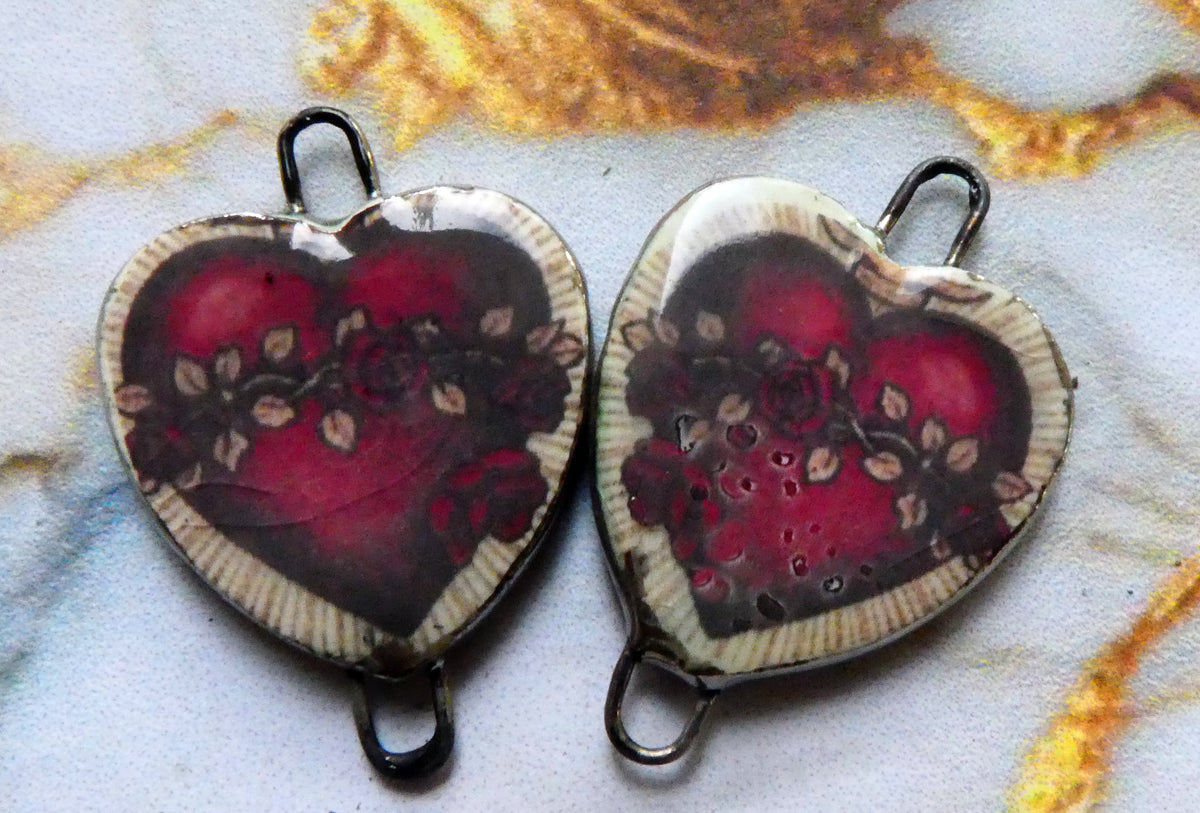 Ceramic Mexican Milagro Heart Decal Connectors - #10