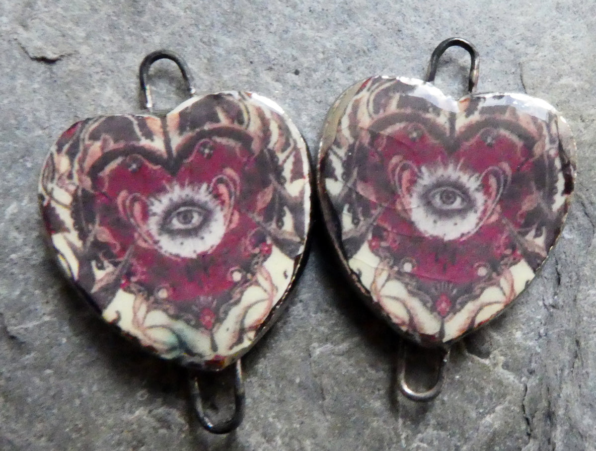 Ceramic Mexican Milagro Heart Decal Connectors - #11