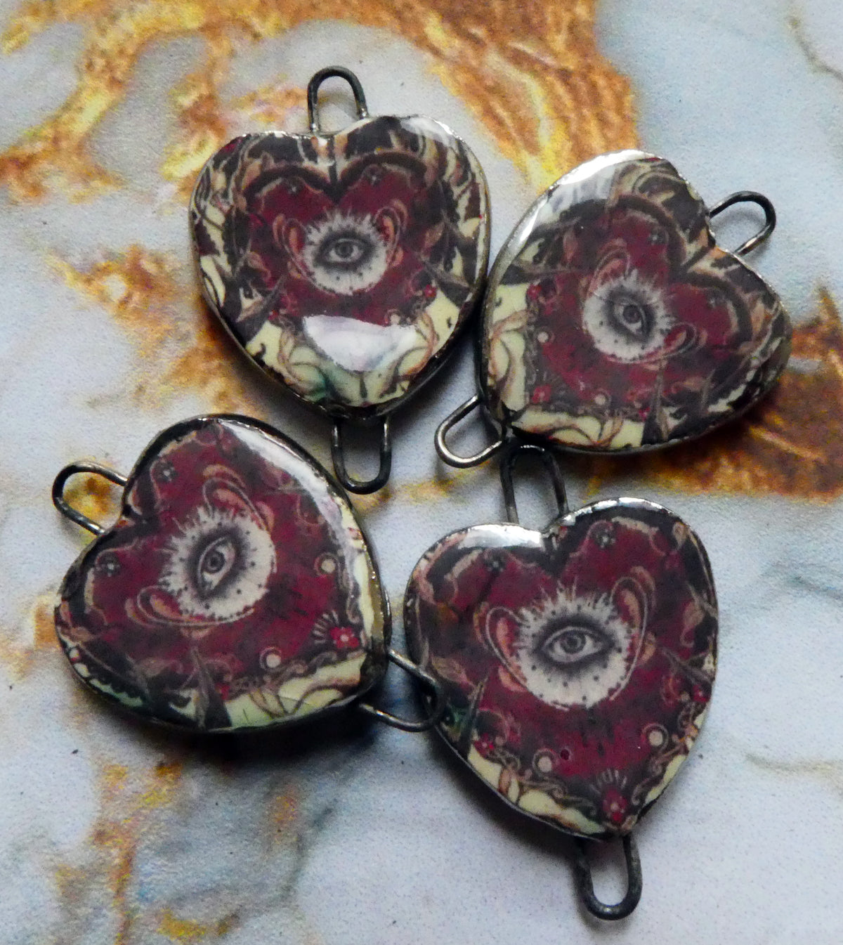 Ceramic Mexican Milagro Heart Decal Connectors - #11